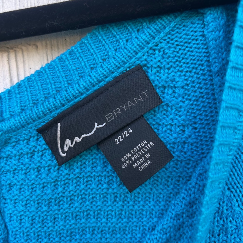 Lane Bryant Teal Blue Textured Knit Tunic Sweater Plus Size 22/24 Raglan Sleeve - Picture 5 of 7